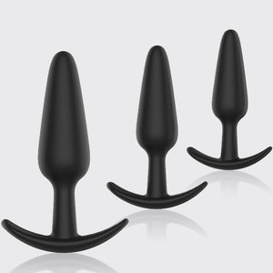 Anal Plug Trainer Kit - Silicone Butt Plug Anal Sex Toys with 3 Different Sizes for Adult Sex Toys & Games, Flared Base Prostate Massage Anal Toy for Beginners Advanced, Black