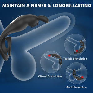 Vibrating Cock Ring with Rabbit Design, Rechargeable Penis Ring Vibrator with 12 Vibration Modes for Men, Silicone Waterproof Sex Toys for Adult Couples Black