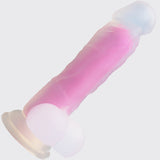 Glowing Realistic Dildo Silicone Dildo Anal Sex Toys with Curved Shaft & Balls for Beginner, Xtoy King Thrusting Dildo Realistic Penis for Vaginal G-Spot Stimulation (Rose Red)
