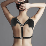Xtoy King Lingerie for Women Sexy Naughty Chest Bra and Bandage Exotic Underwear,PU leather,Sleepwear with Demon Wings Black