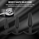 Anal Plug Trainer Kit - Silicone Butt Plug Anal Sex Toys with 3 Different Sizes for Adult Sex Toys & Games, Flared Base Prostate Massage Anal Toy for Beginners Advanced, Black