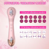 Powerful Vibrator for Women, 2 in 1 Vibrator Wand Massager with Tongue Licking Clitoral Stimulator & 12 Vibration Modes, Bendable Head Adult Sex Toy for Couples, Pink