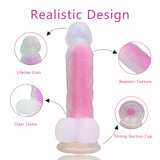 Glowing Realistic Dildo Silicone Dildo Anal Sex Toys with Curved Shaft & Balls for Beginner, Xtoy King Thrusting Dildo Realistic Penis for Vaginal G-Spot Stimulation (Rose Red)