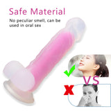 Glowing Realistic Dildo Silicone Dildo Anal Sex Toys with Curved Shaft & Balls for Beginner, Xtoy King Thrusting Dildo Realistic Penis for Vaginal G-Spot Stimulation (Rose Red)
