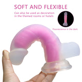 Glowing Realistic Dildo Silicone Dildo Anal Sex Toys with Curved Shaft & Balls for Beginner, Xtoy King Thrusting Dildo Realistic Penis for Vaginal G-Spot Stimulation (Rose Red)